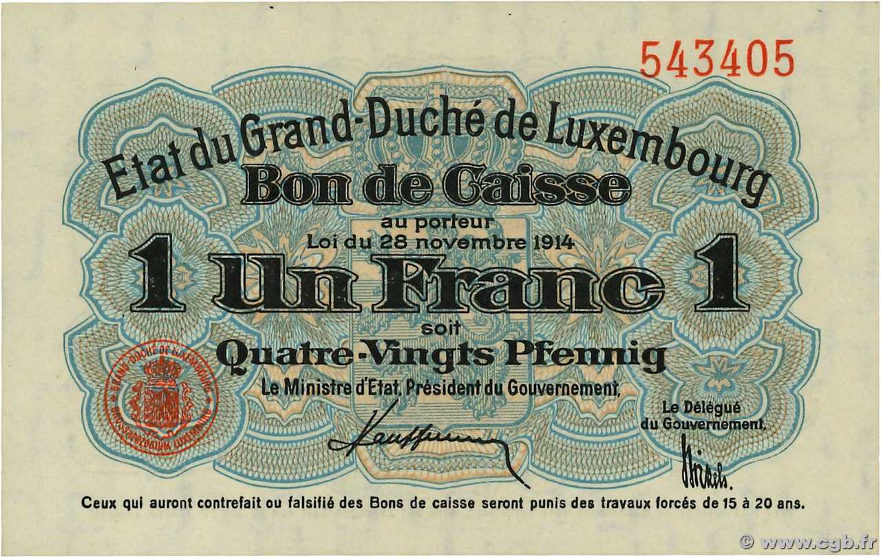 1 Franc / 80 Pfennig LUSSEMBURGO  1914 P.21 FDC