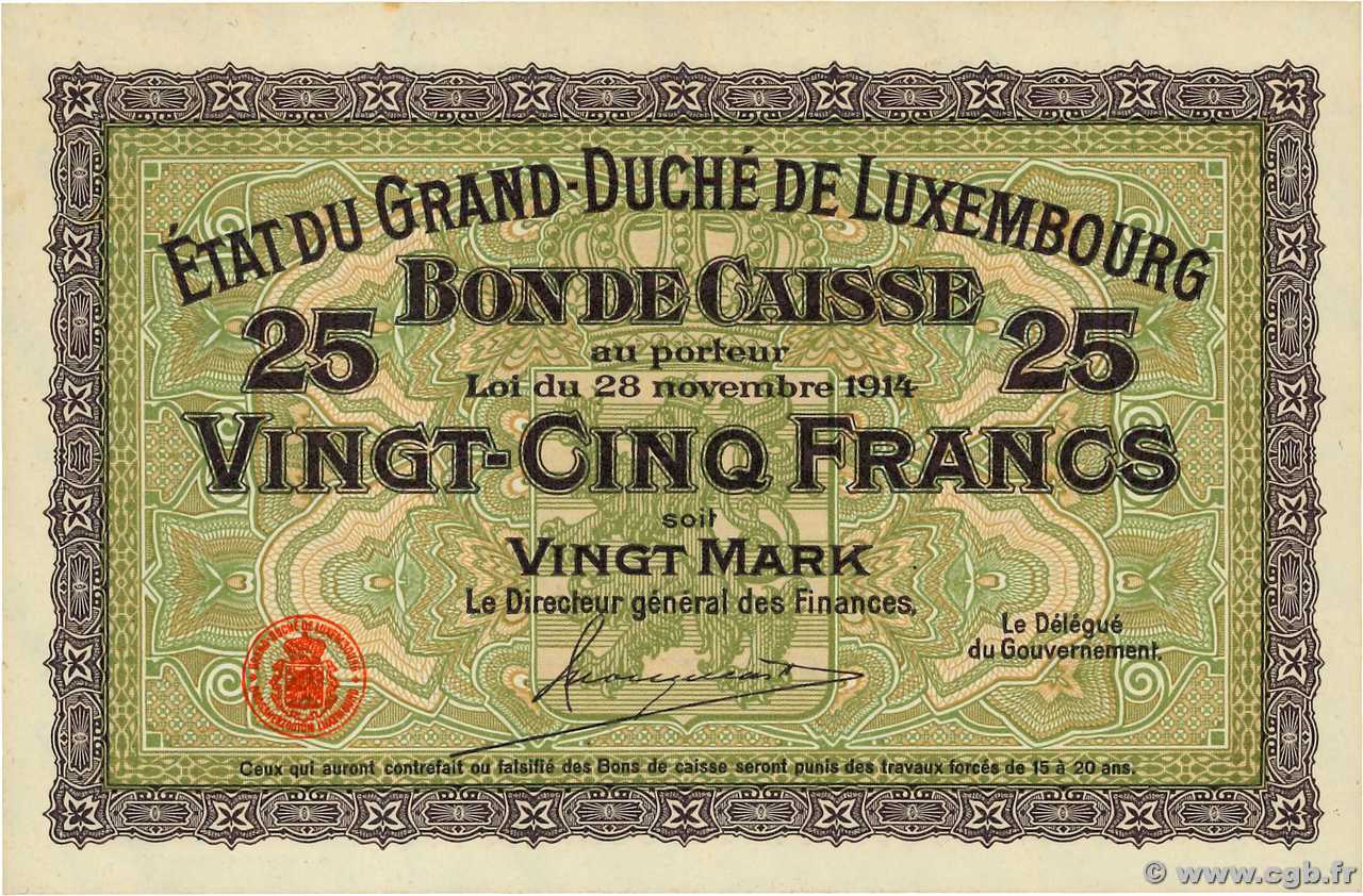 25 Francs /  20 Mark LUXEMBOURG  1914 P.24r pr.NEUF