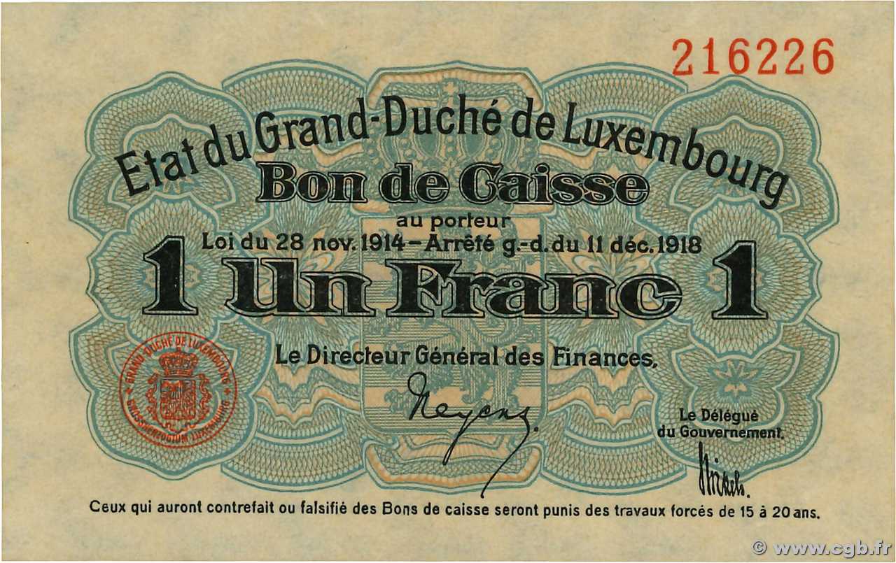 1 Franc LUXEMBOURG  1919 P.27 SPL