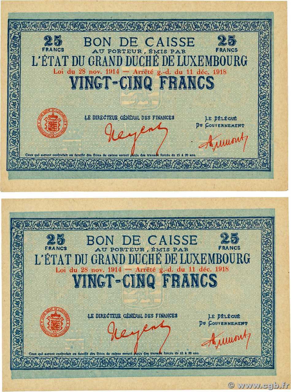 25 Francs Lot LUXEMBOURG  1919 P.31a pr.NEUF