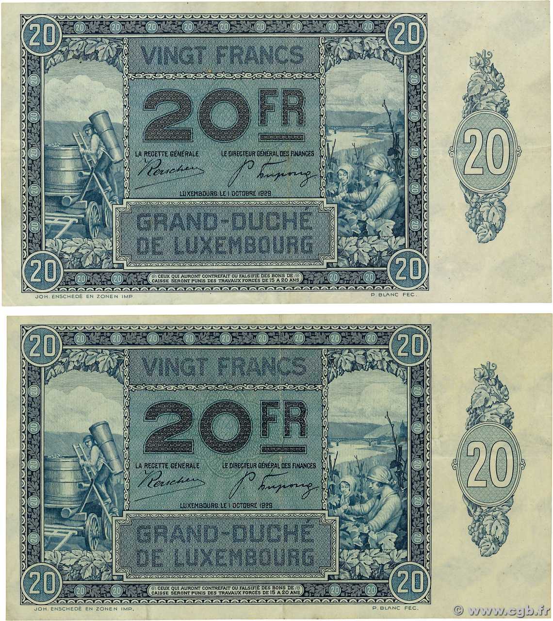 20 Francs Lot LUXEMBOURG  1929 P.37a VF+