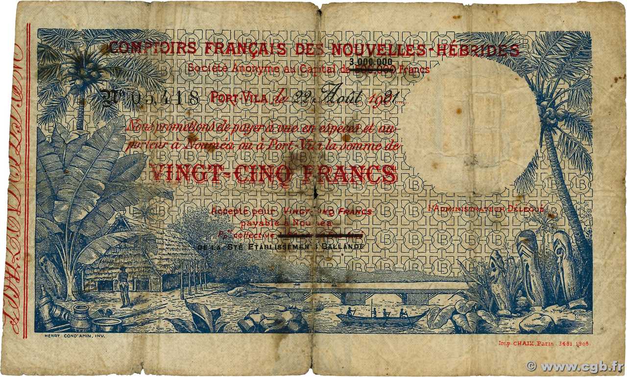 25 Francs NOUVELLES HÉBRIDES  1921 P.A1 AB