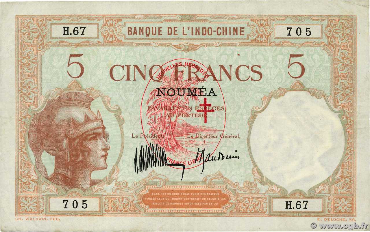 5 Francs NOUVELLES HÉBRIDES  1941 P.04a TTB