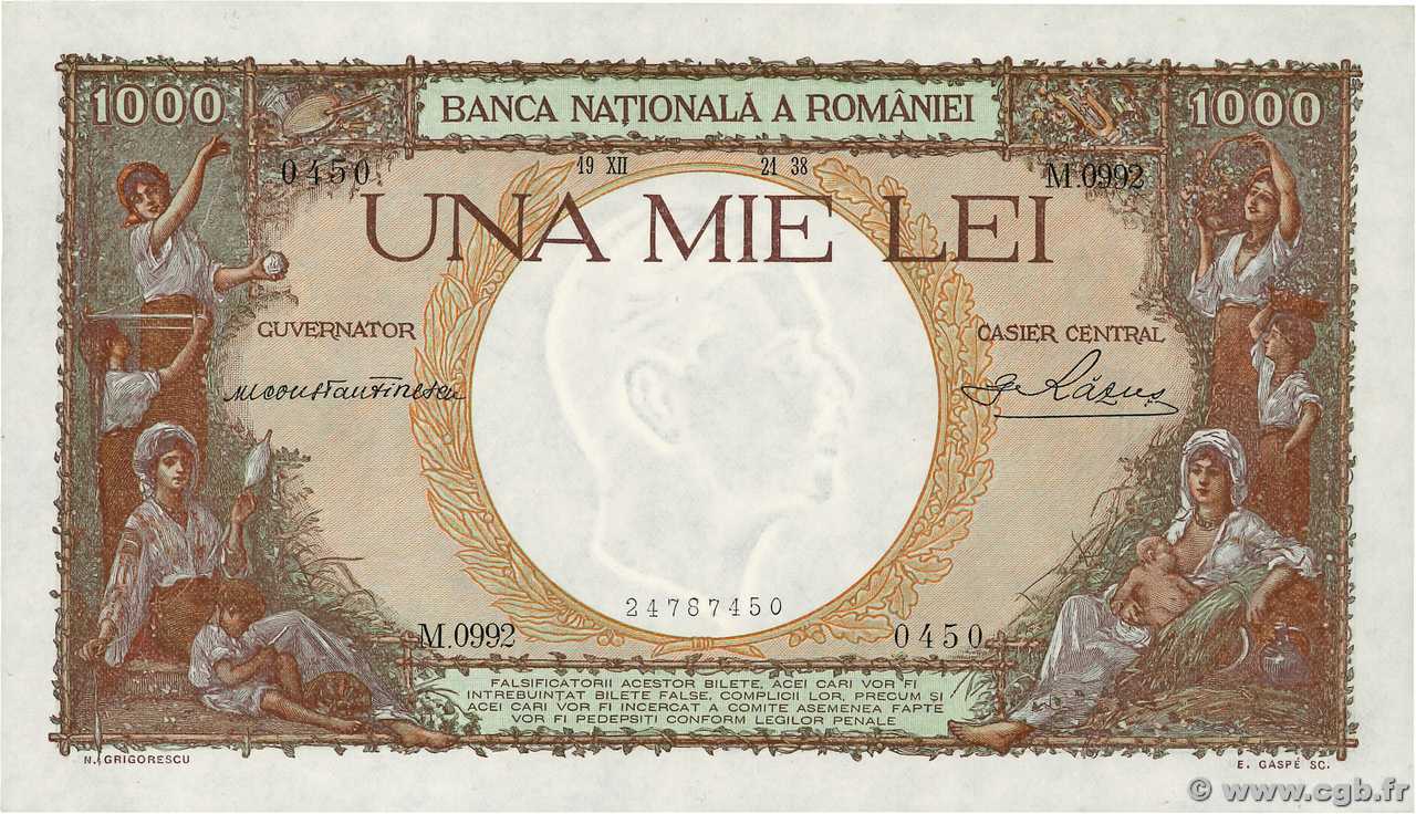 1000 Lei ROUMANIE  1938 P.046 SPL+