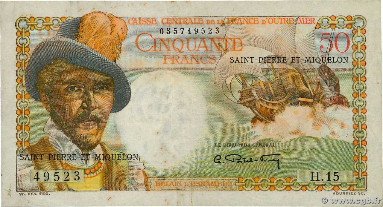50 Francs Belain d Esnambuc SAINT PIERRE ET MIQUELON  1946 P.25 TB