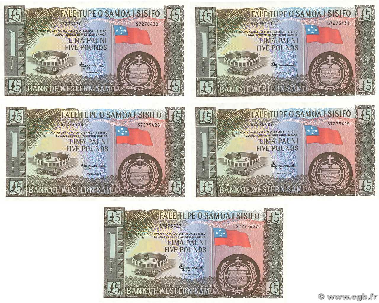 5 Pounds Consécutifs SAMOA  1963 P.15CS NEUF