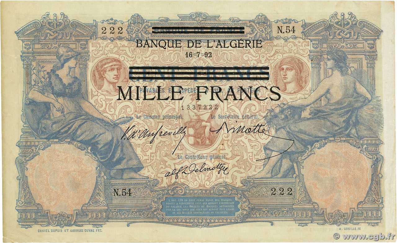 1000 Francs sur 100 Francs TUNISIE  1942 P.31 TTB+