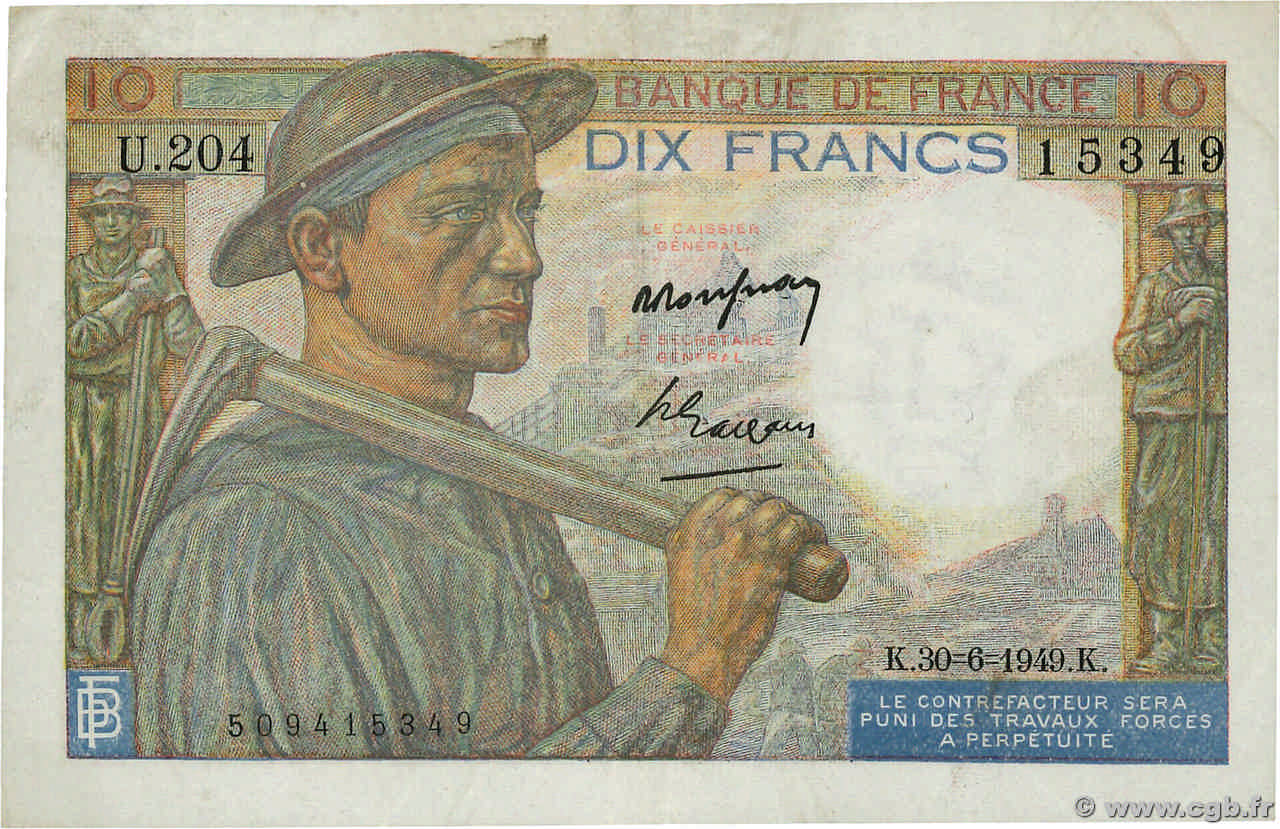 10 Francs MINEUR FRANKREICH  1949 F.08.22 SS