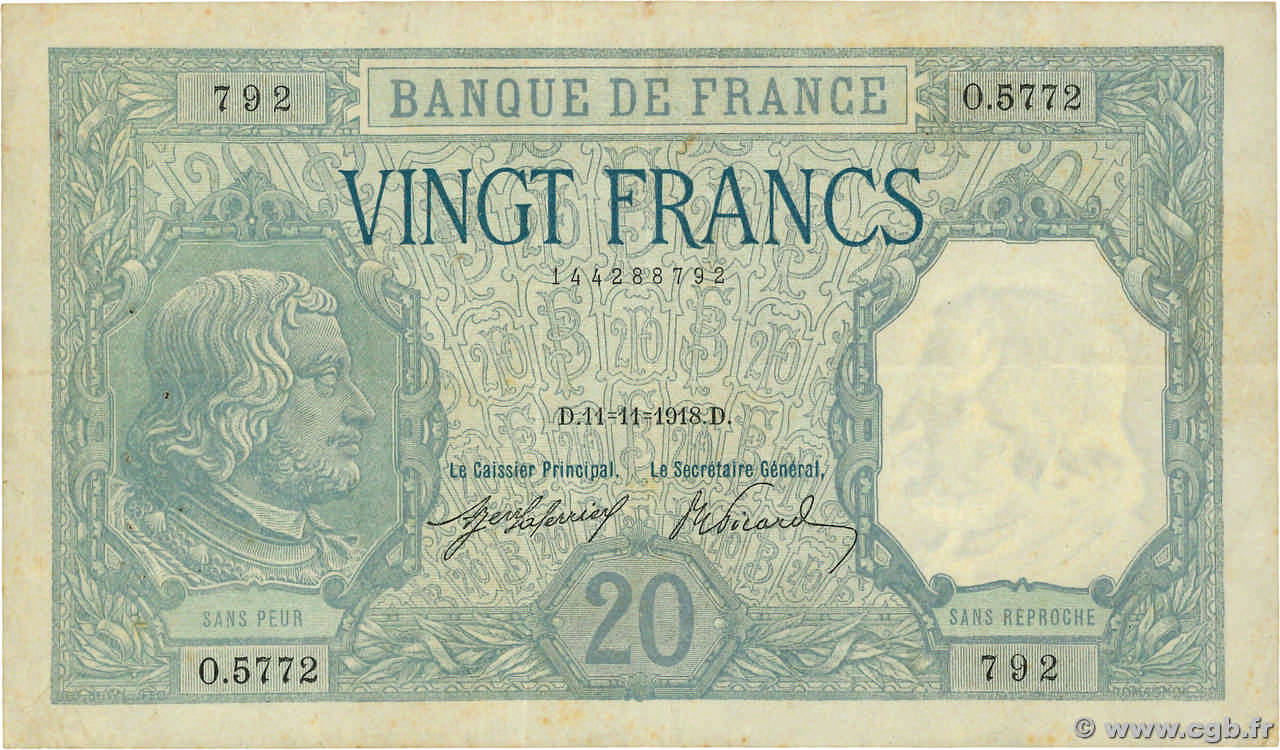 20 Francs BAYARD FRANKREICH  1918 F.11.03 fSS