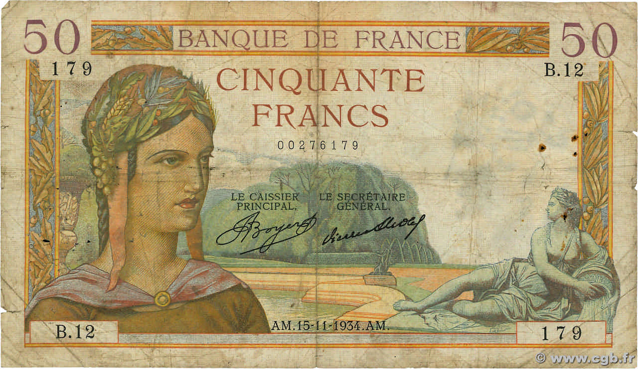 50 Francs CÉRÈS FRANCE  1934 F.17.01 G