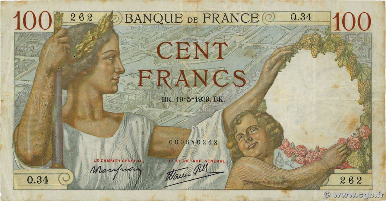 100 Francs SULLY FRANCE  1939 F.26.01 F-