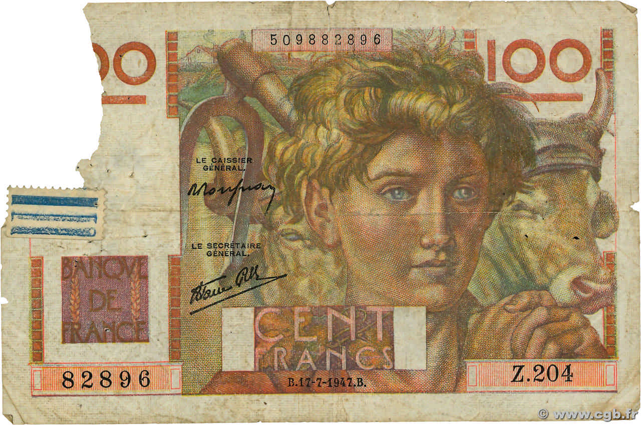 100 Francs JEUNE PAYSAN Favre-Gilly FRANKREICH  1947 F.28ter.02 GE