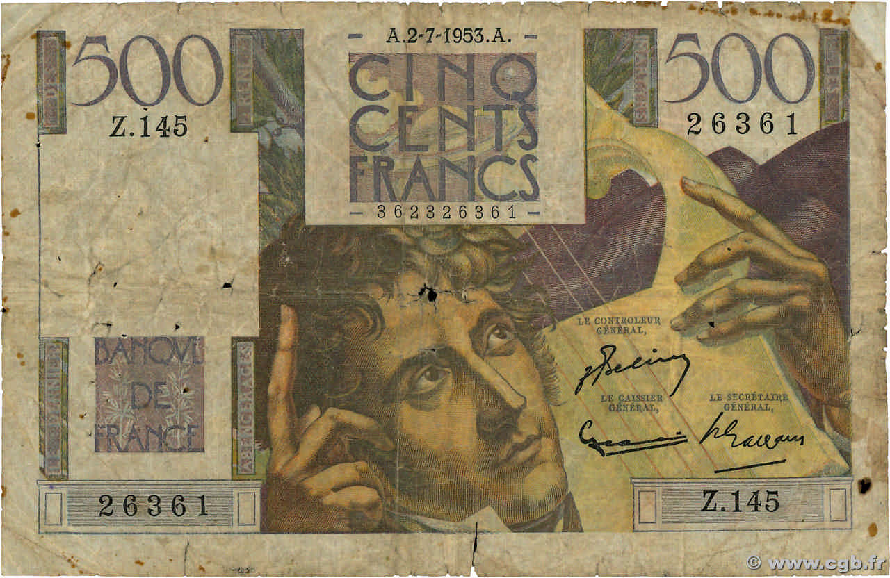 500 Francs CHATEAUBRIAND FRANKREICH  1953 F.34.13 GE