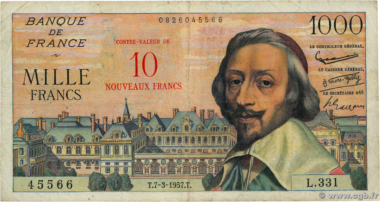 10 NF sur 1000 Francs RICHELIEU FRANCIA  1957 F.53.01 BC