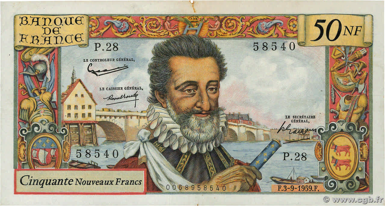 50 Nouveaux Francs HENRI IV FRANCIA  1959 F.58.03 MBC