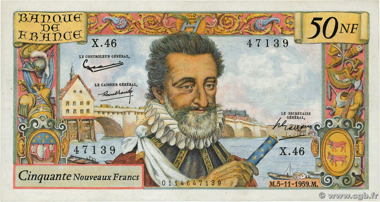 50 Nouveaux Francs HENRI IV FRANKREICH  1959 F.58.04 SS