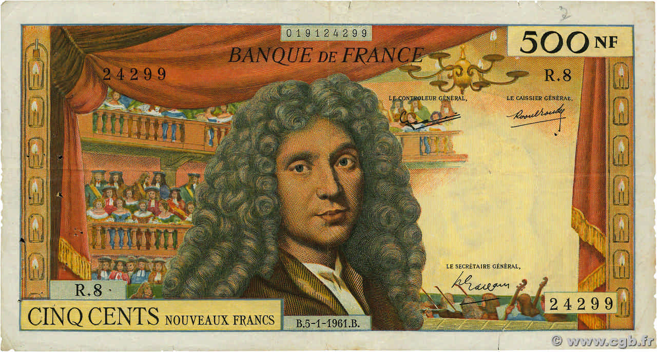 500 Nouveaux Francs MOLIÈRE FRANCIA  1961 F.60.03 q.MB