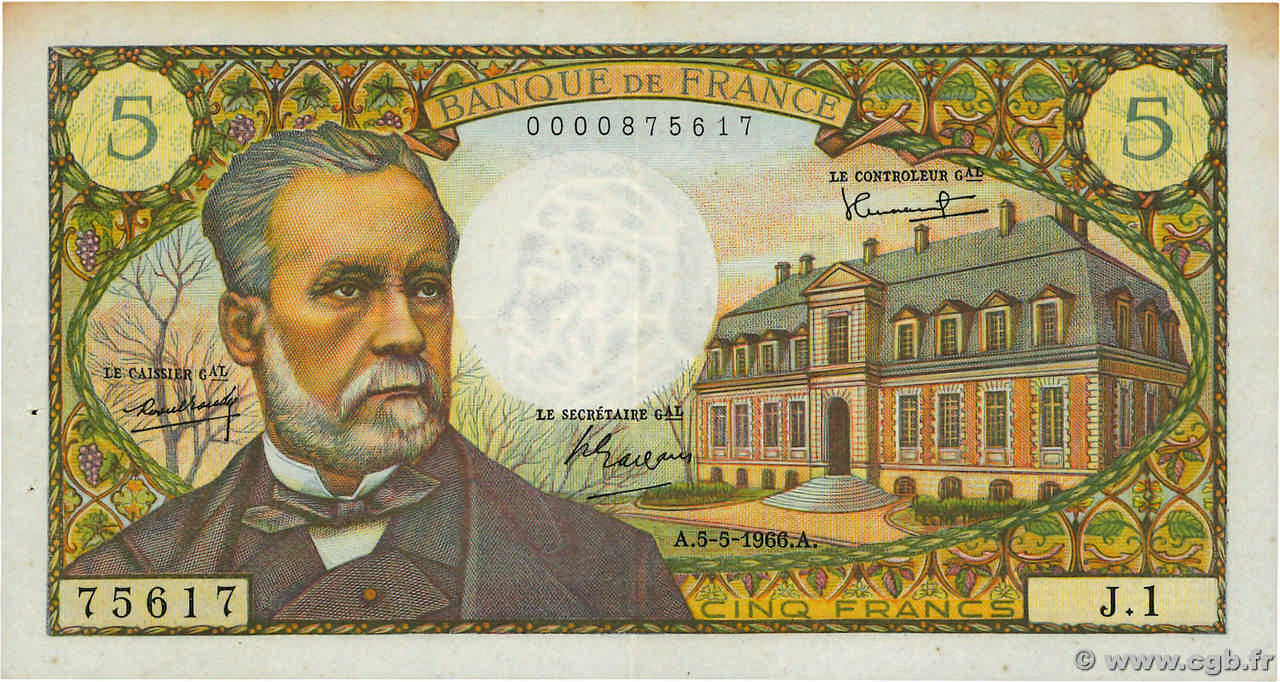 5 Francs PASTEUR FRANCE  1966 F.61.01 TTB+