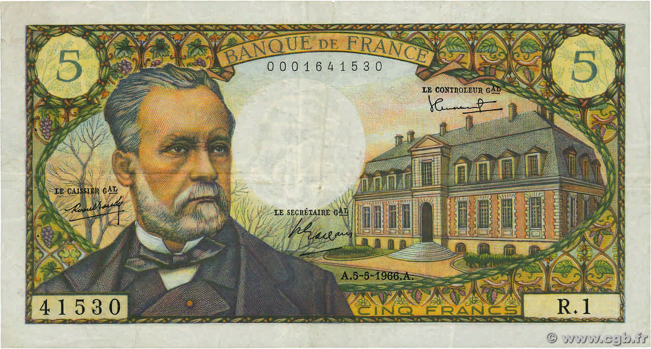 5 Francs PASTEUR FRANCIA  1966 F.61.01 BB