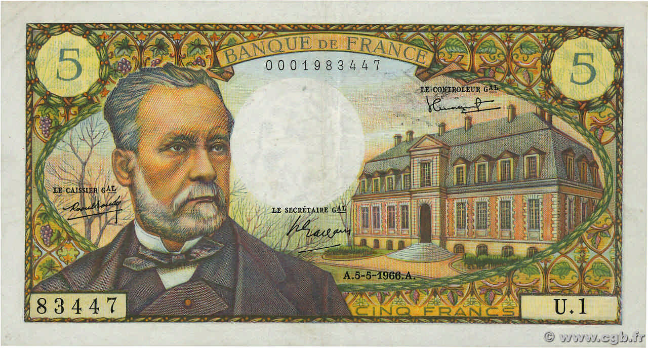 5 Francs PASTEUR FRANCIA  1966 F.61.01 MBC