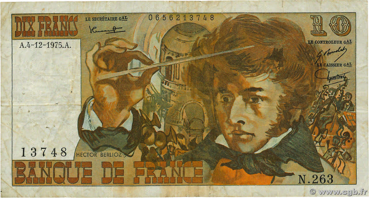 10 Francs BERLIOZ FRANCE  1975 F.63.15 pr.TB
