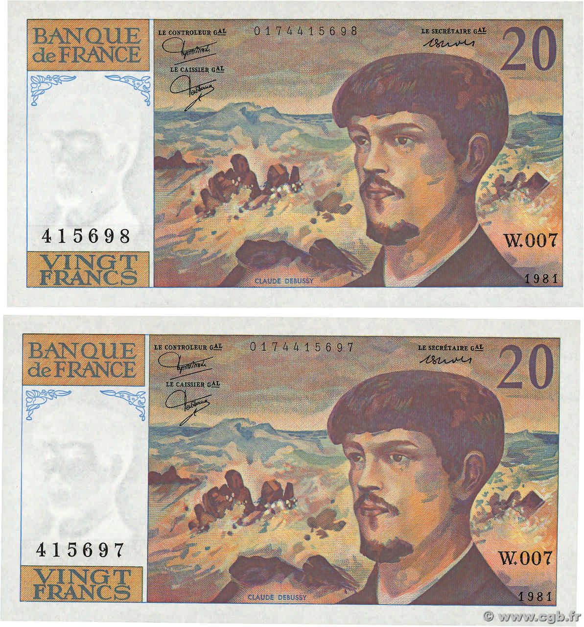 20 Francs DEBUSSY Consécutifs FRANCIA  1981 F.66.02W7 q.FDC