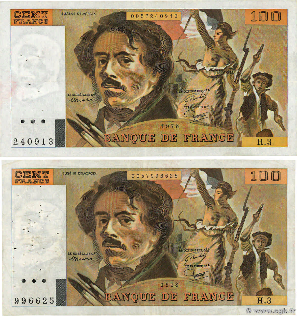 100 Francs DELACROIX Lot FRANKREICH  1978 F.68.03/69.01b S to SS