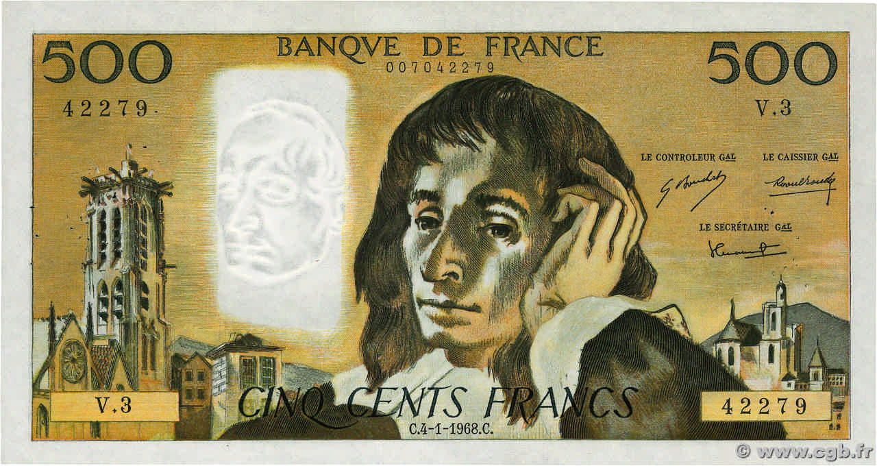 500 Francs PASCAL FRANCIA  1968 F.71.01 BC+