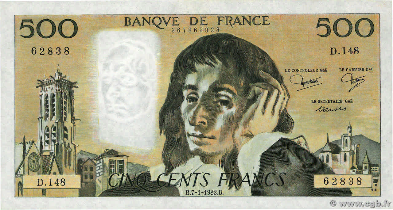500 Francs PASCAL FRANCE  1982 F.71.26 SUP