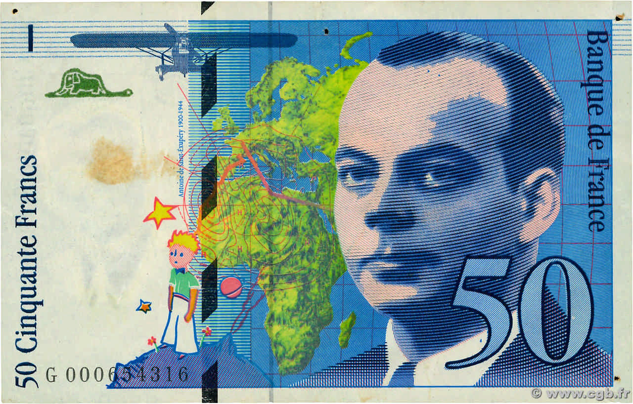 50 Francs SAINT-EXUPÉRY FRANCE  1992 F.72.01aG TTB