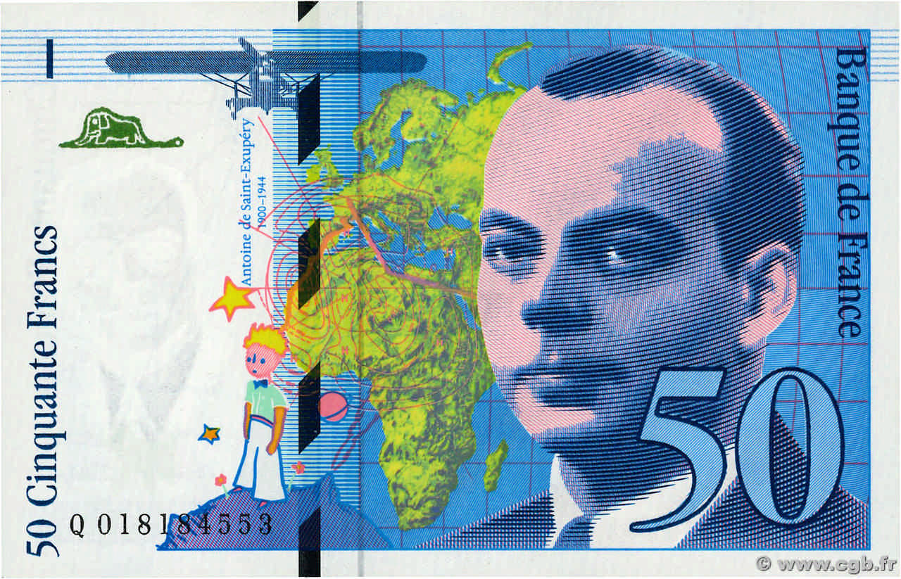 50 Francs SAINT-EXUPÉRY modifié FRANCIA  1994 F.73.01b FDC