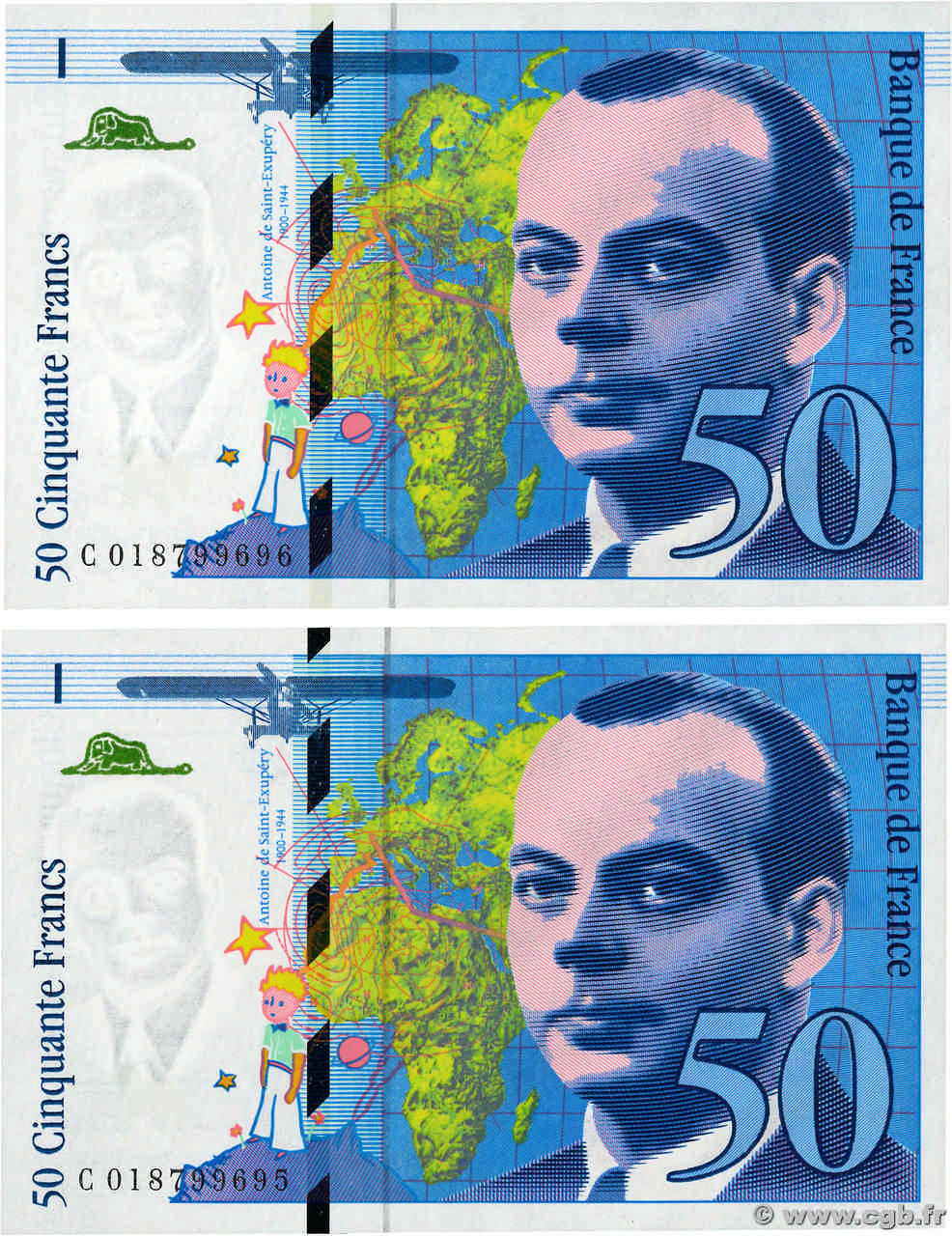 50 Francs SAINT-EXUPÉRY modifié Lot FRANCIA  1994 F.73.01c FDC