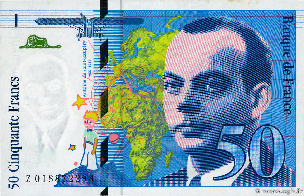 50 Francs SAINT-EXUPÉRY modifié FRANKREICH  1994 F.73.01c fST+