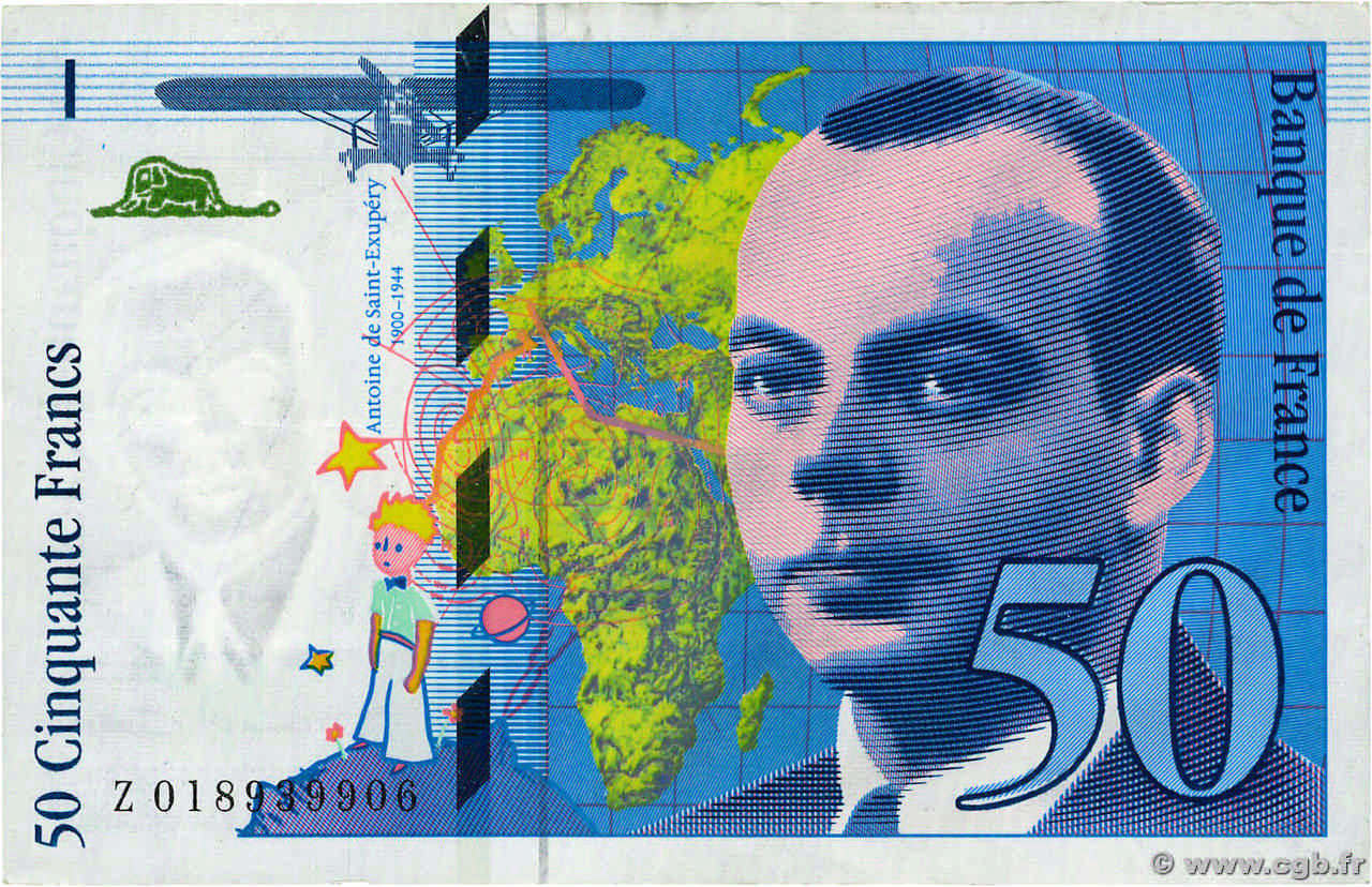 50 Francs SAINT-EXUPÉRY modifié FRANCE  1994 F.73.01c VF+