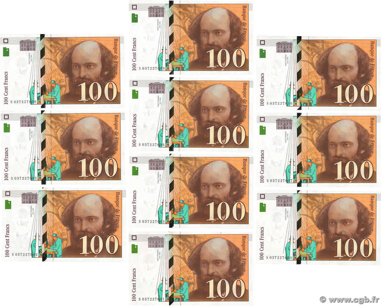 100 Francs CÉZANNE Consécutifs FRANCE  1997 F.74.01 UNC