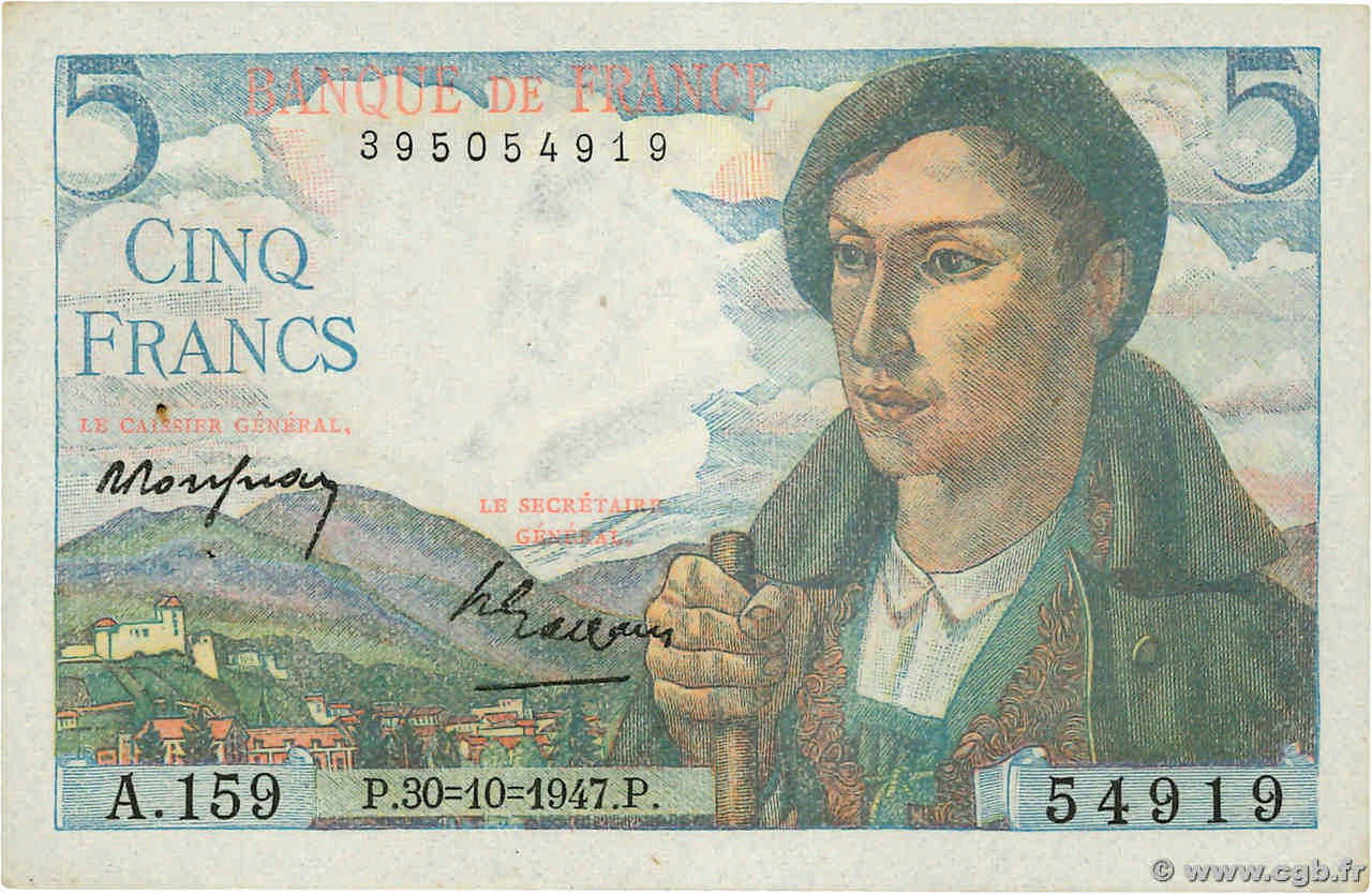 5 Francs BERGER Grand numéro FRANCE  1947 F.05.07a AU-