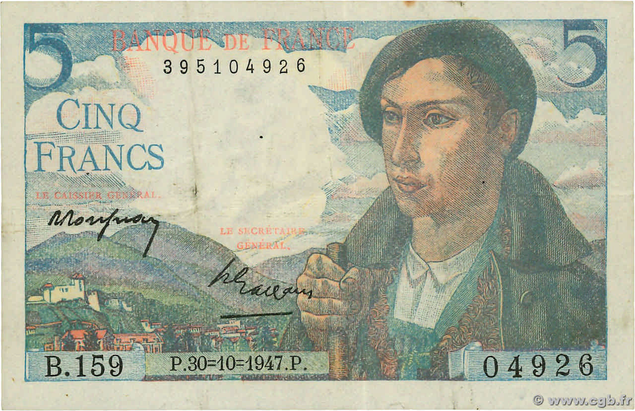 5 Francs BERGER Grand numéro FRANCIA  1947 F.05.07a MBC+