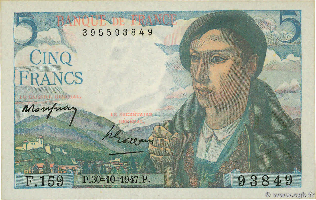 5 Francs BERGER Grand numéro FRANCE  1947 F.05.07a UNC-