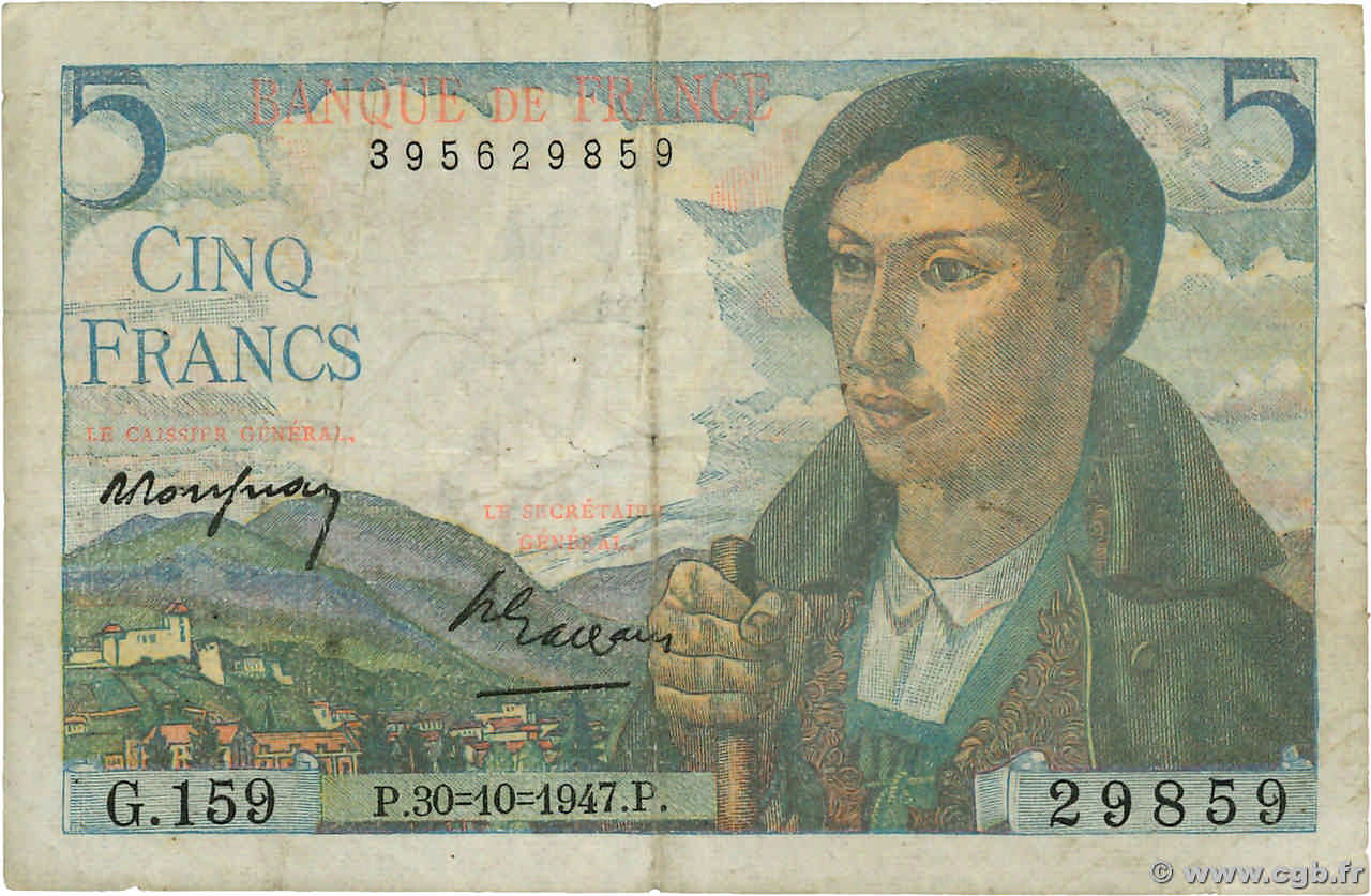5 Francs BERGER Grand numéro FRANCIA  1947 F.05.07a BC+