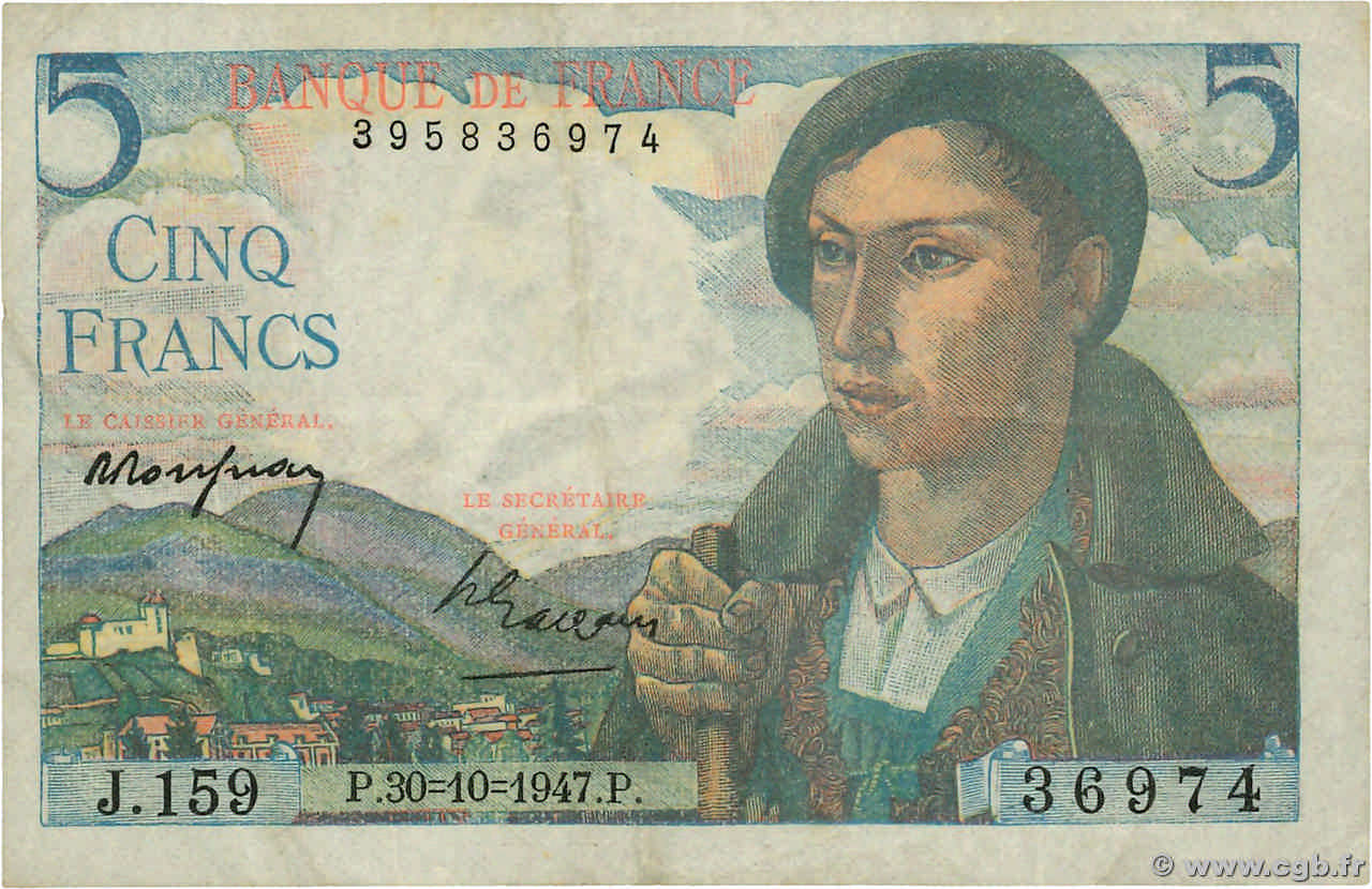 5 Francs BERGER Grand numéro FRANCIA  1947 F.05.07a MBC