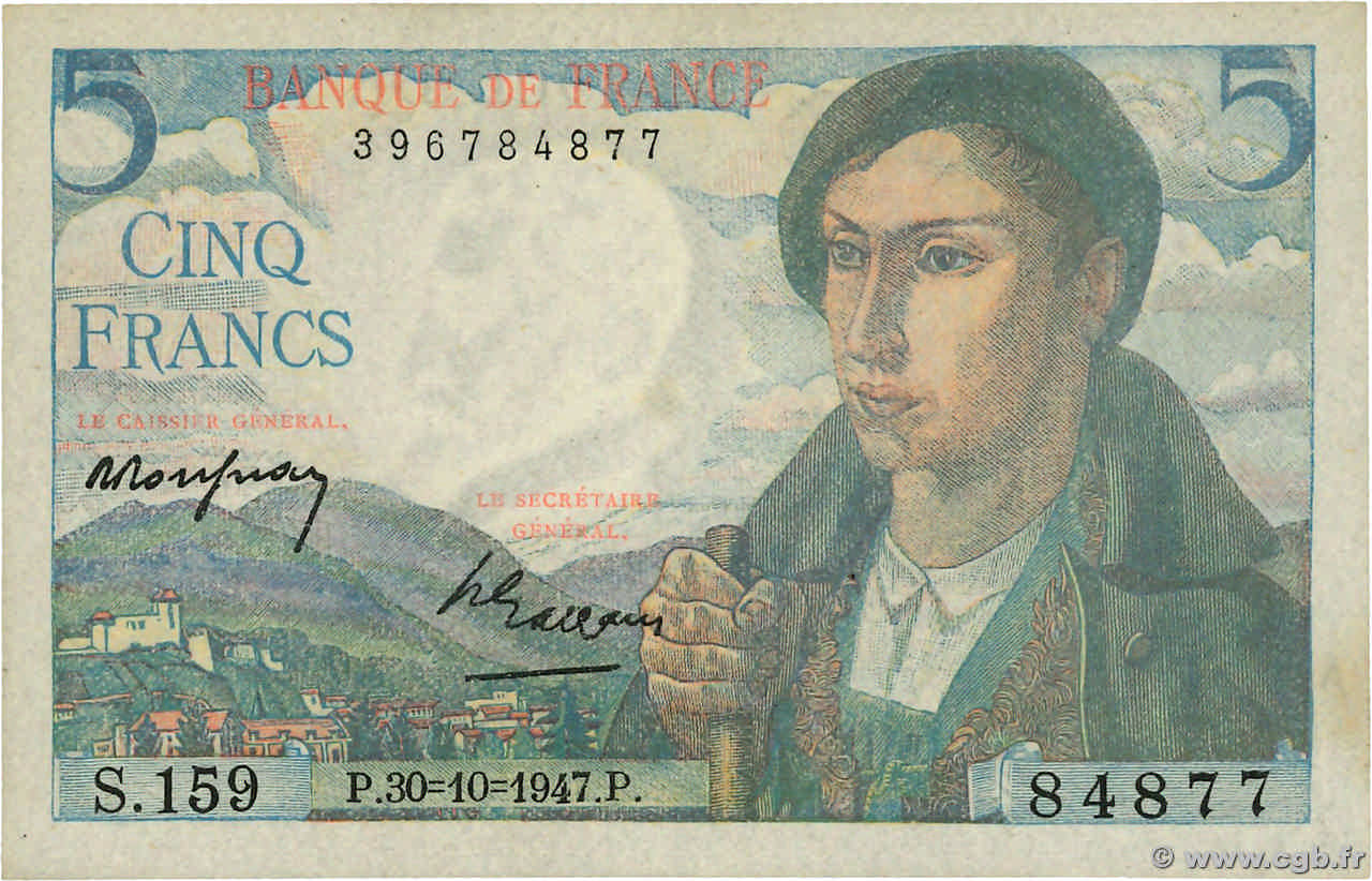 5 Francs BERGER Grand numéro FRANCIA  1947 F.05.07a EBC