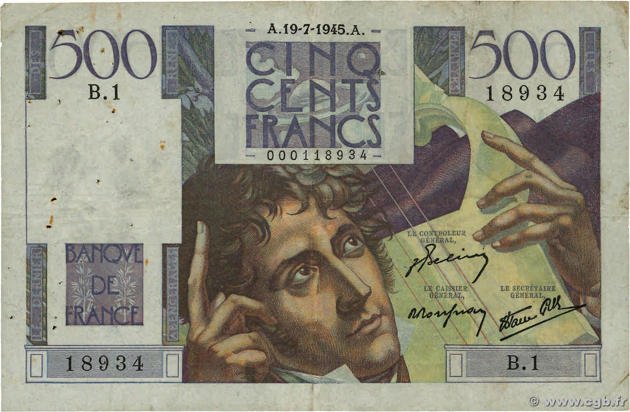 500 Francs CHATEAUBRIAND Petit numéro FRANCE  1945 F.34.01 TB