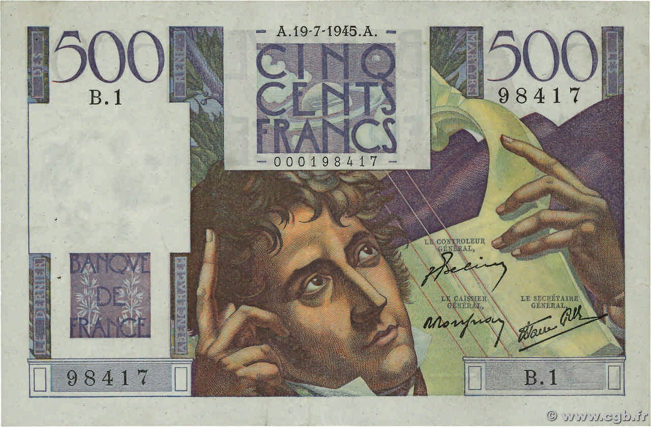500 Francs CHATEAUBRIAND Petit numéro FRANCIA  1945 F.34.01 q.SPL