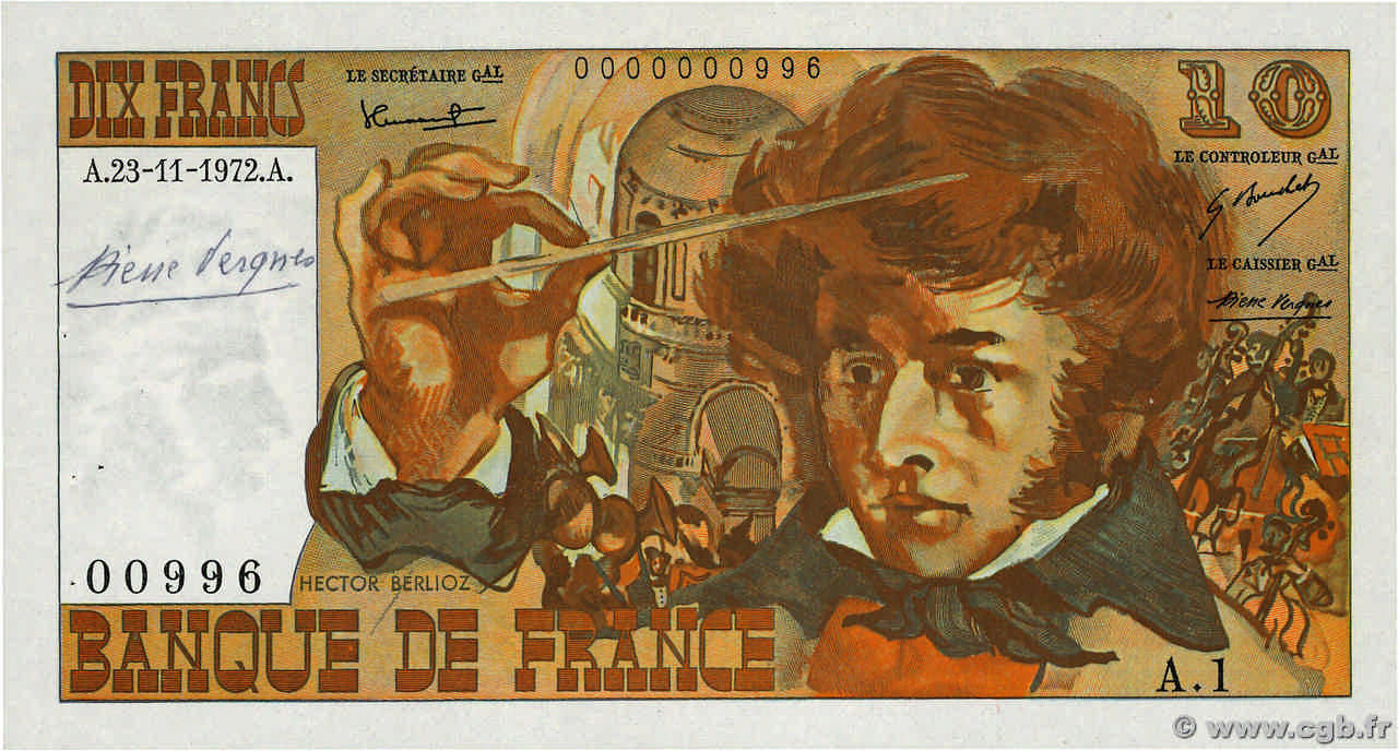 10 Francs BERLIOZ Petit numéro FRANCIA  1972 F.63.01A1 EBC+