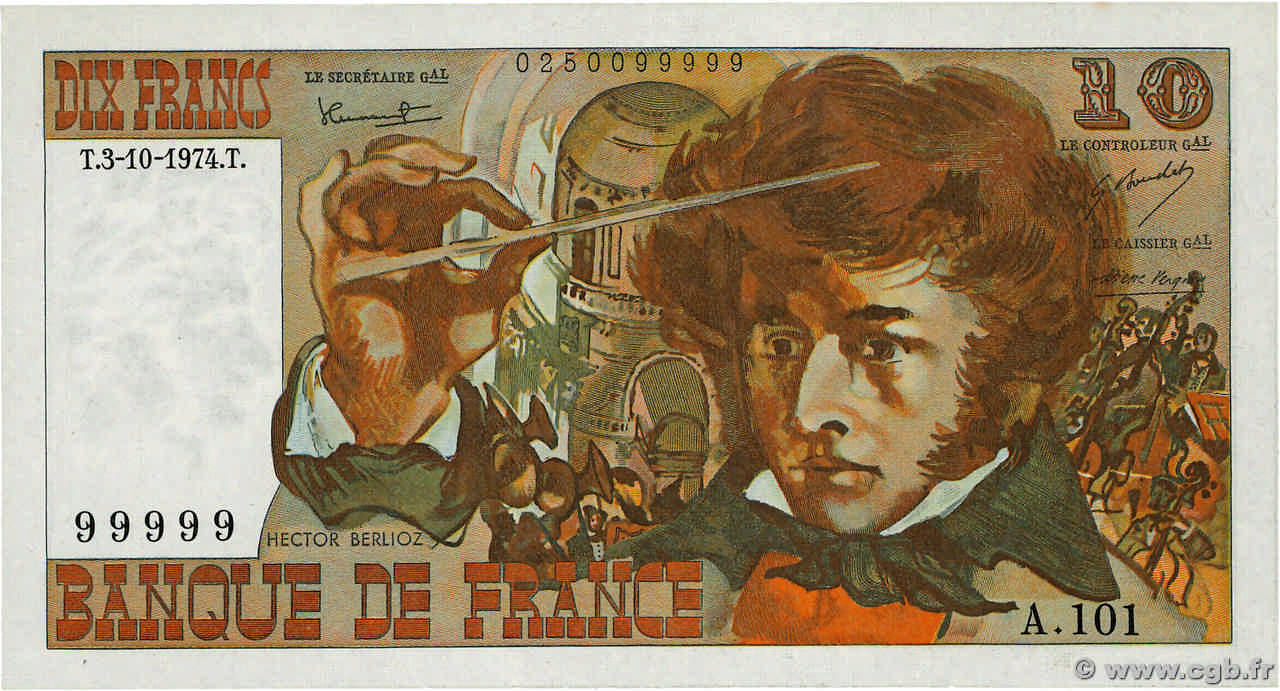 10 Francs BERLIOZ Numéro spécial FRANCIA  1974 F.63.07a SC+