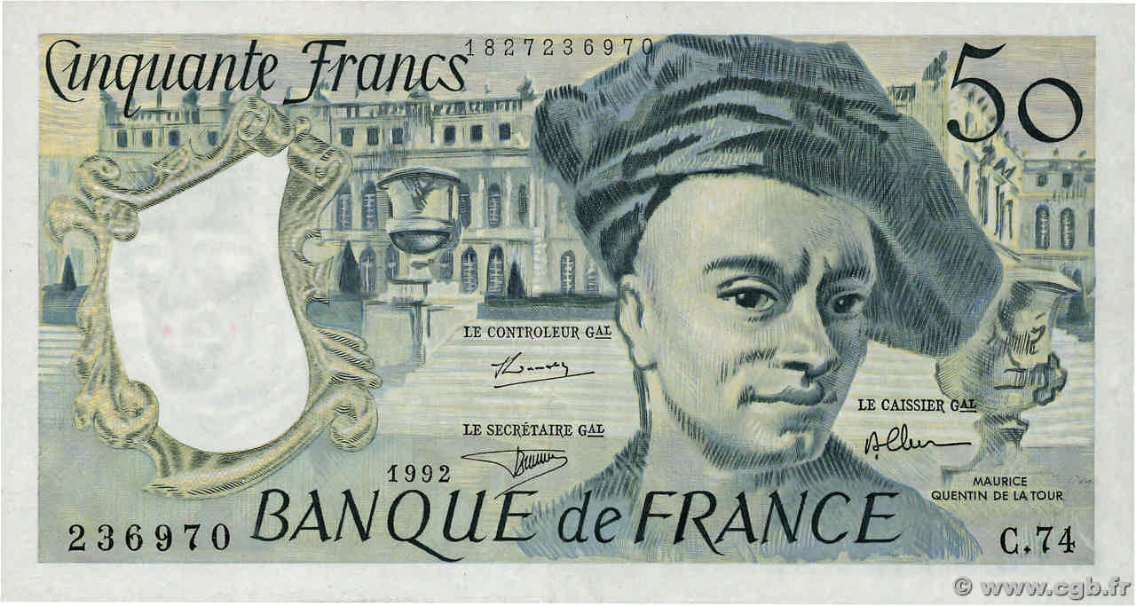 50 Francs QUENTIN DE LA TOUR Grand numéro FRANCIA  1992 F.67.19c MBC+