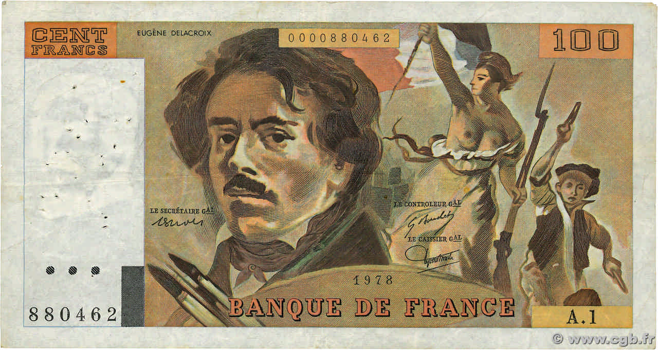 100 Francs DELACROIX Petit numéro FRANCIA  1978 F.68.01A1 BC