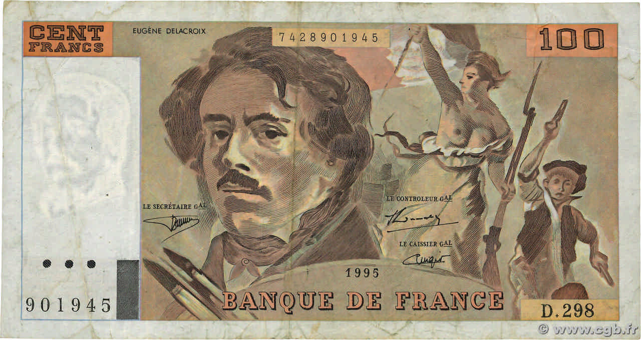 100 Francs DELACROIX 442-1 & 442-2 Grand numéro FRANCE  1995 F.69ter.02d TB+