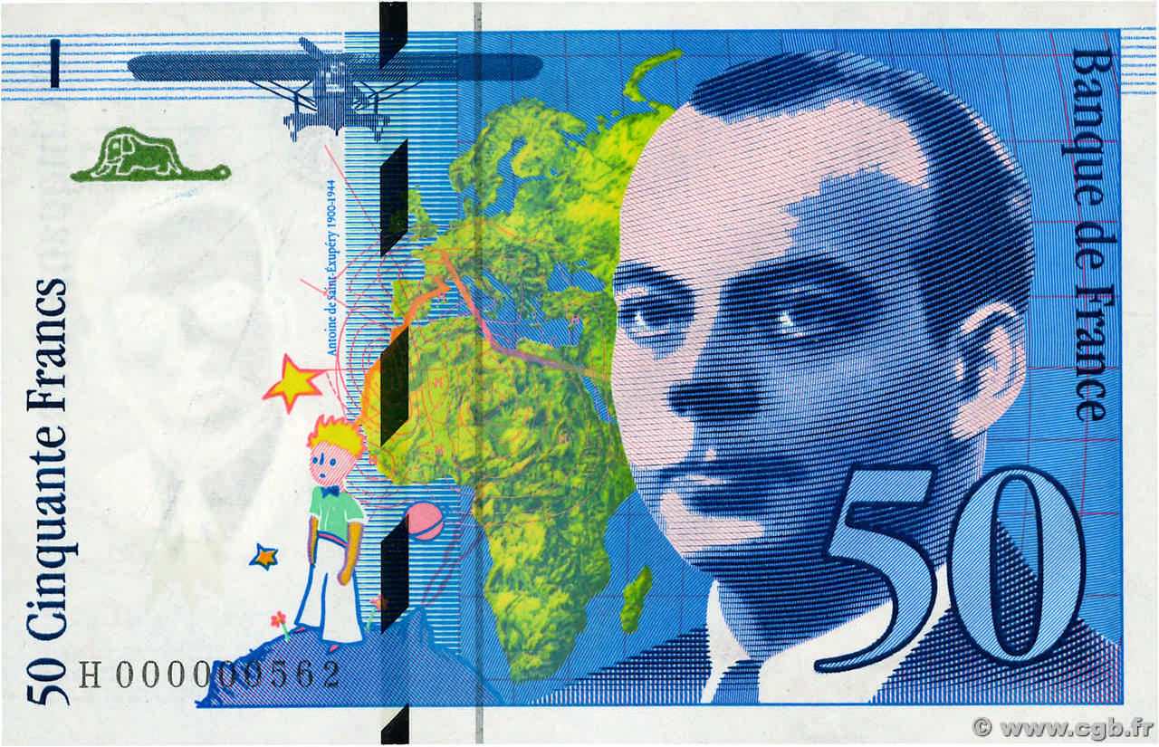 50 Francs SAINT-EXUPÉRY Petit numéro FRANCIA  1992 F.72.01aH q.FDC
