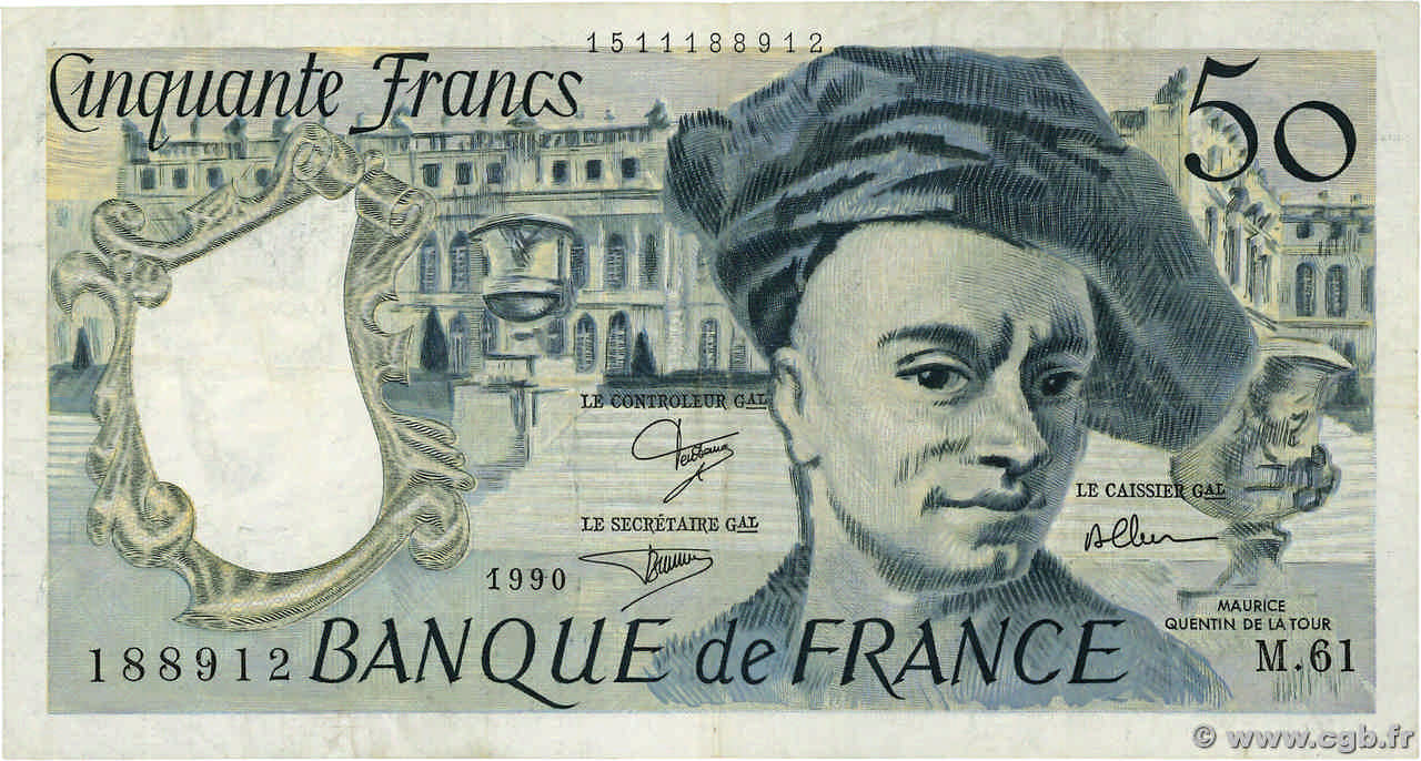 50 Francs QUENTIN DE LA TOUR Fauté FRANCIA  1990 F.67.16 MBC